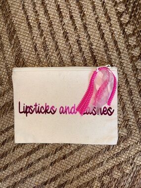 Lipsticks and Lashes Cosmetic Bag - Pink on Natural Canvas